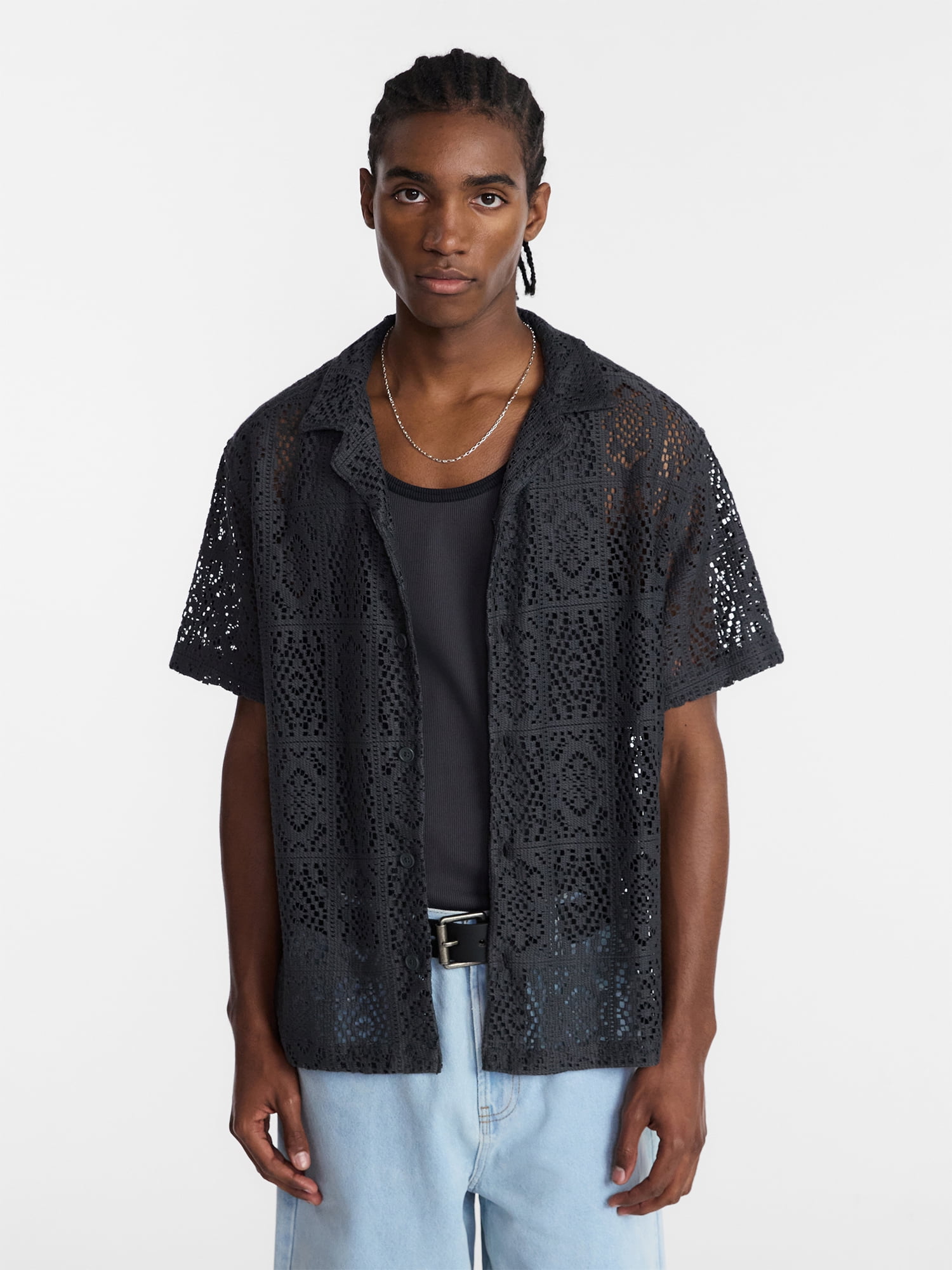 No Boundaries Crochet Shirt with Short Sleeves, Men's XS-4XLT