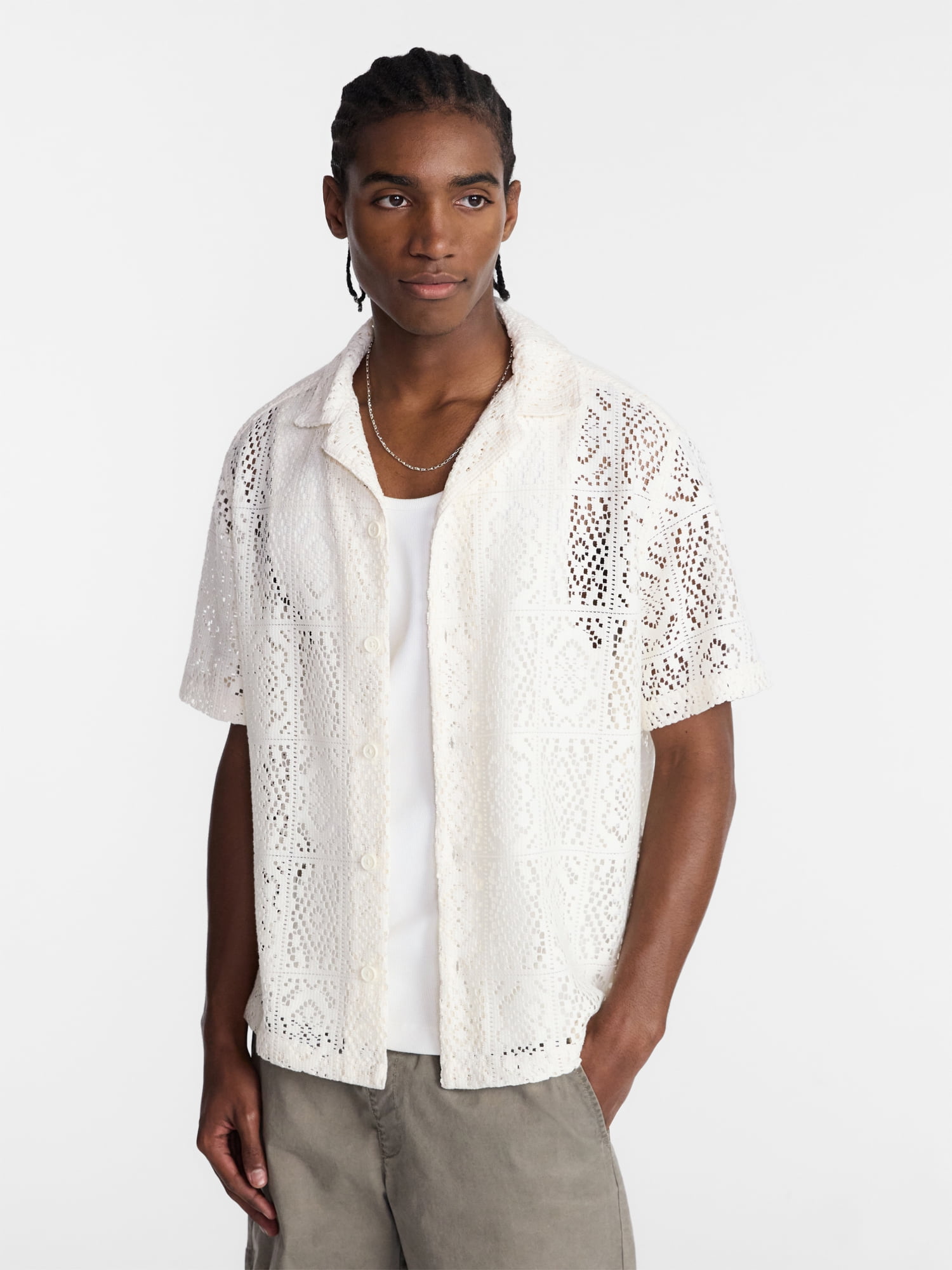 No Boundaries Crochet Shirt with Short Sleeves, Men's XS-4XLT