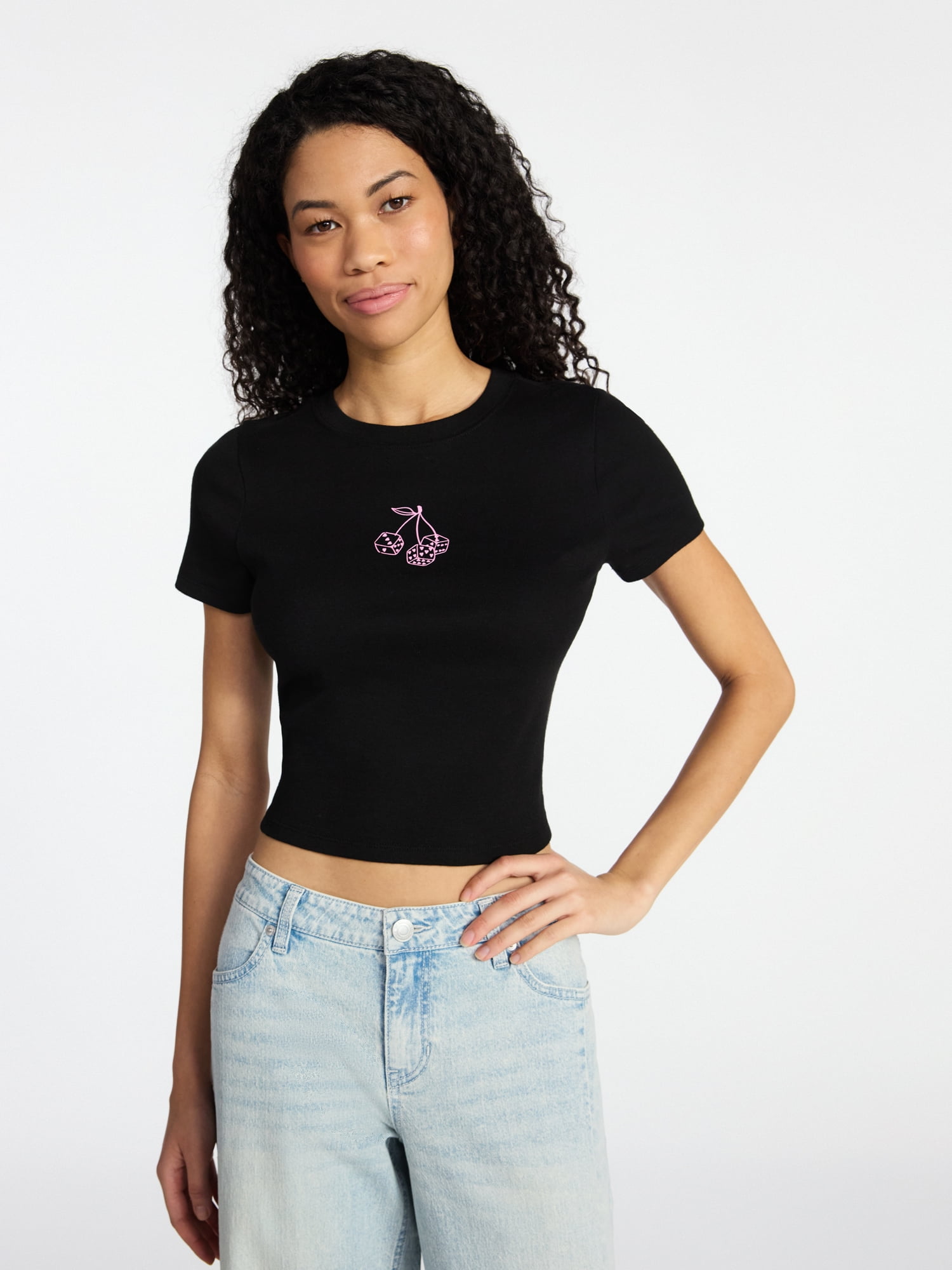 No Boundaries Cotton Crewneck Cropped Tee, Women's XXS-XXL