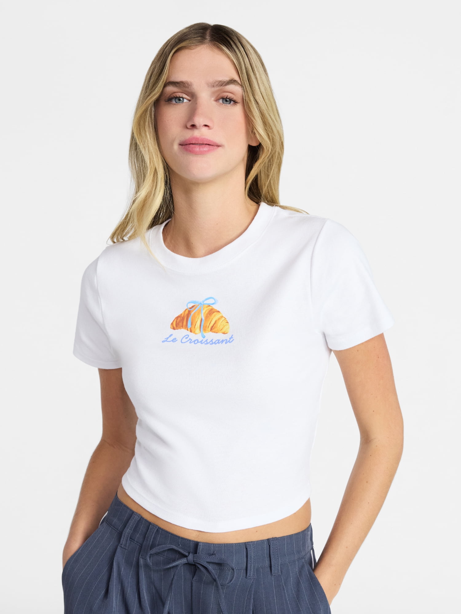 No Boundaries Cotton Crewneck Cropped Tee, Women's XXS-XXL