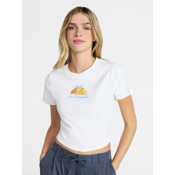 No Boundaries Cotton Crewneck Cropped Tee, Women's XXS-XXL