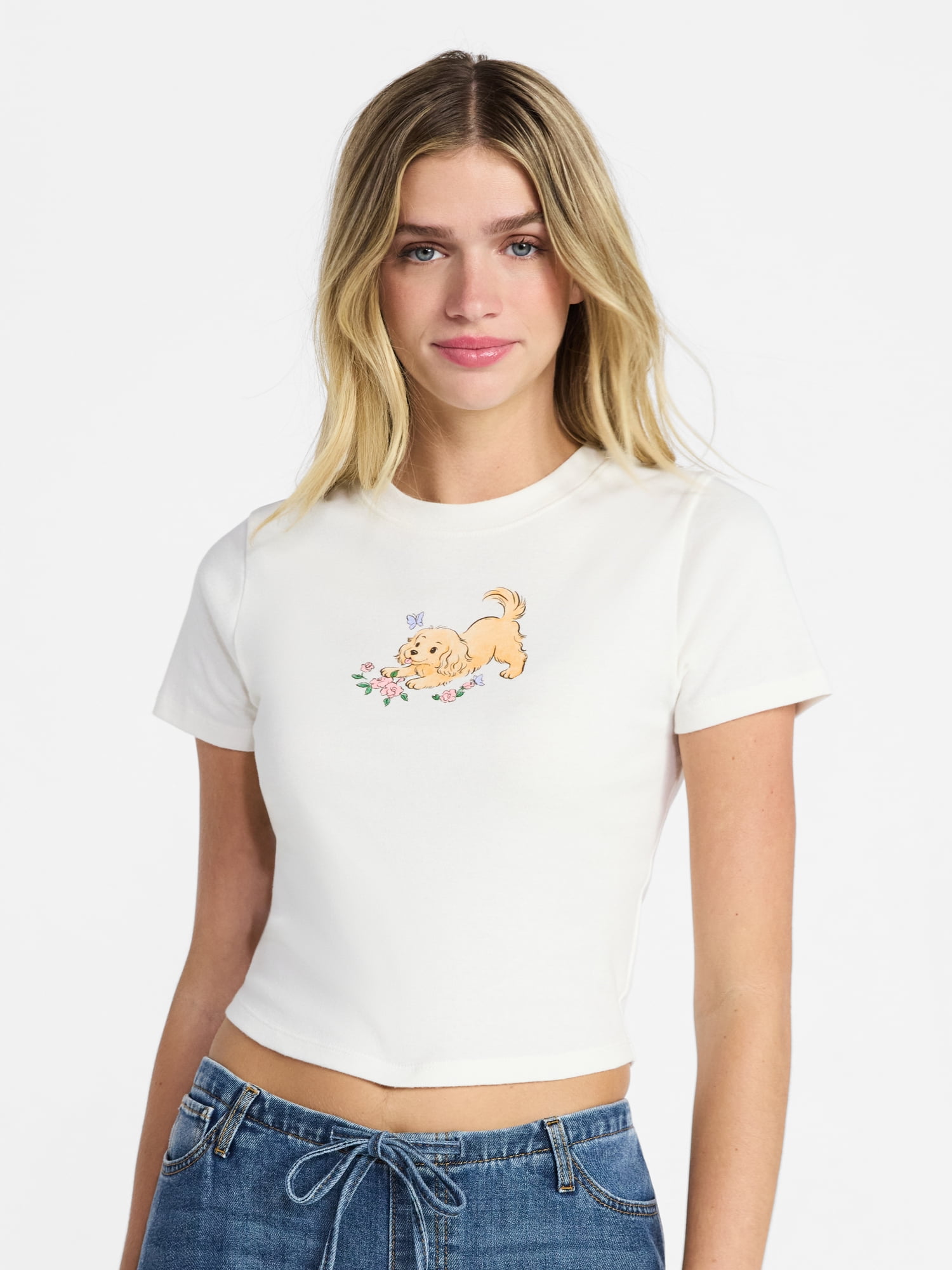 No Boundaries Cotton Crewneck Cropped Tee, Women's XXS-XXL