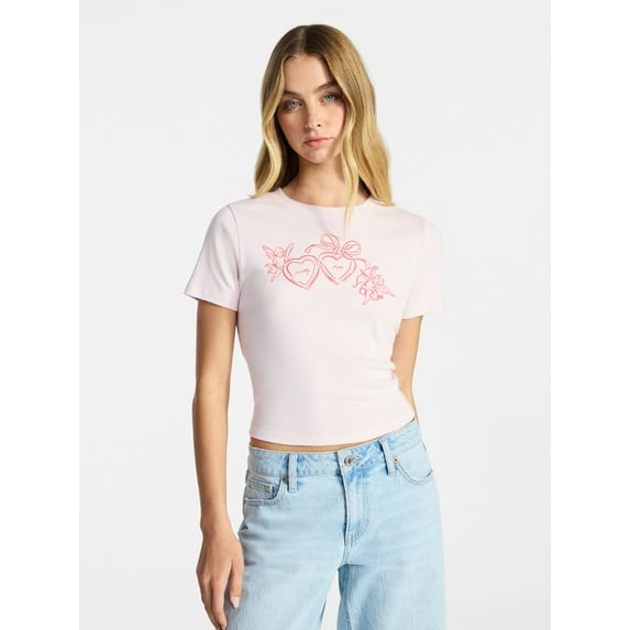 No Boundaries Cotton Crewneck Cropped Tee, Women's XXS-XXL