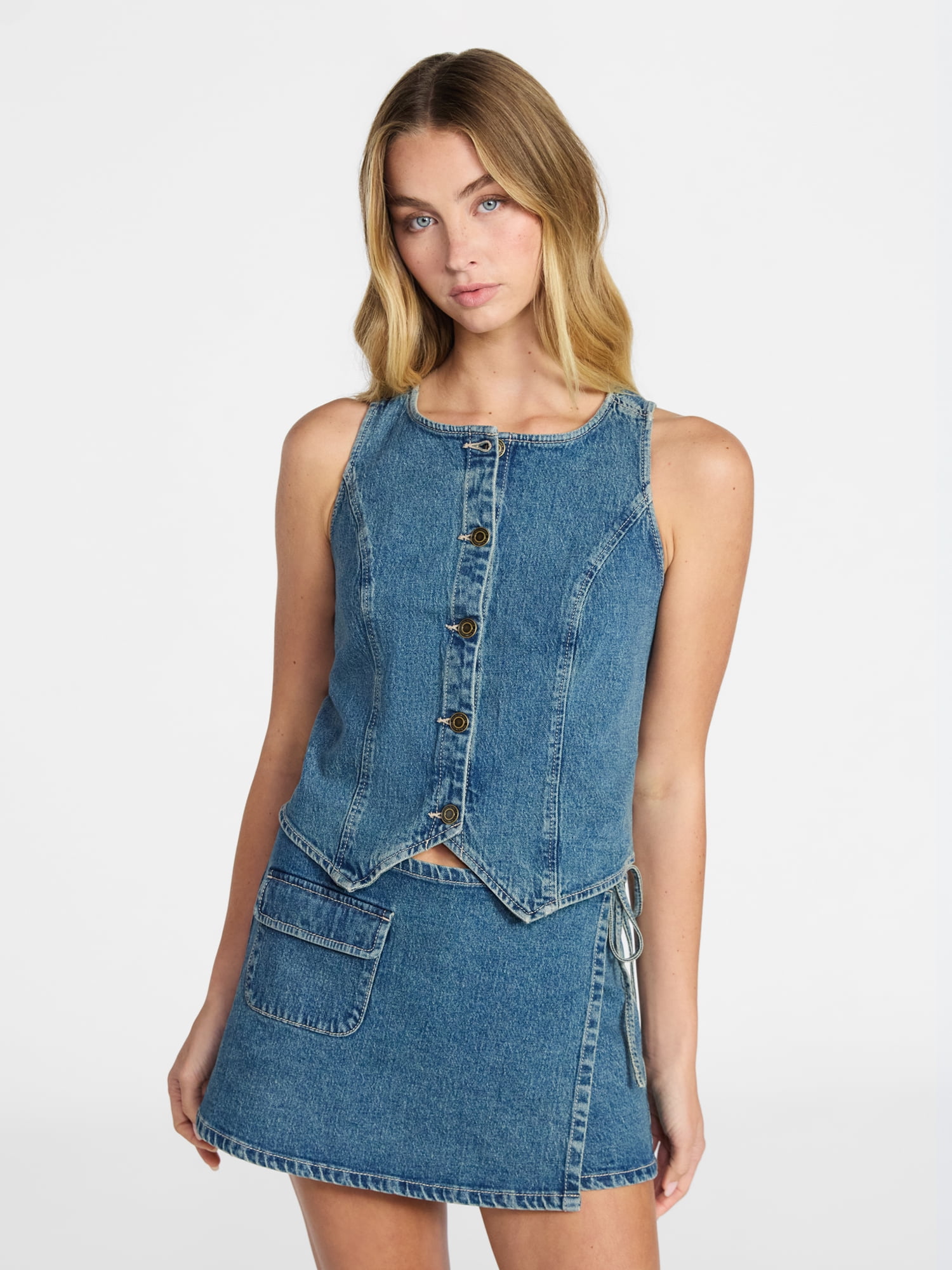 No Boundaries Cropped Denim Vest, Women’s XXS-XXL