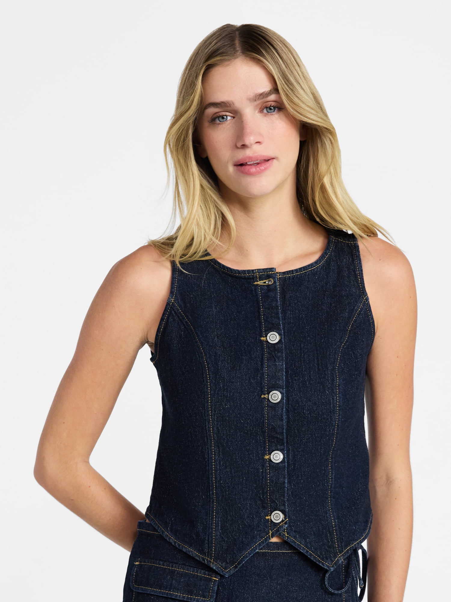 No Boundaries Cropped Denim Vest, Women's XXS-XXL - Walmart.com