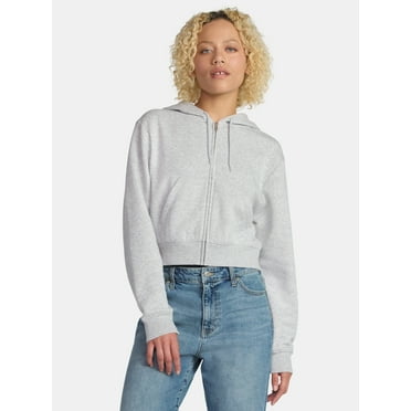 No Boundaries Cropped Fleece Zip Hoodie, Women’s