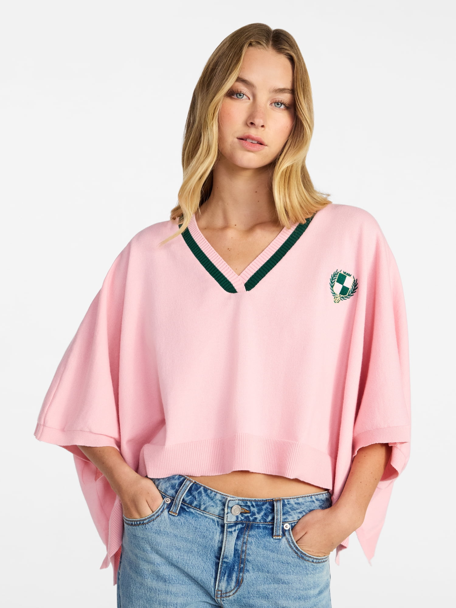 No Boundaries Varsity Cropped Sweater, Lightweight, Women's S-3XL