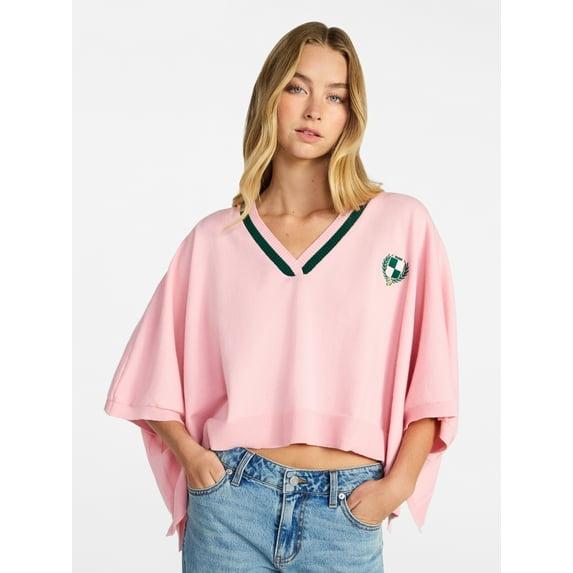 No Boundaries Varsity Cropped Sweater, Lightweight, Women's S-3XL