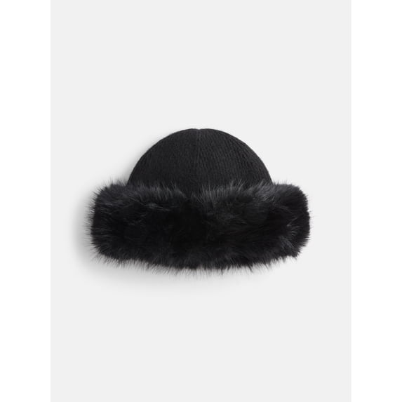 No Boundaries Women's Cuffed Faux Fur Beanie, Black