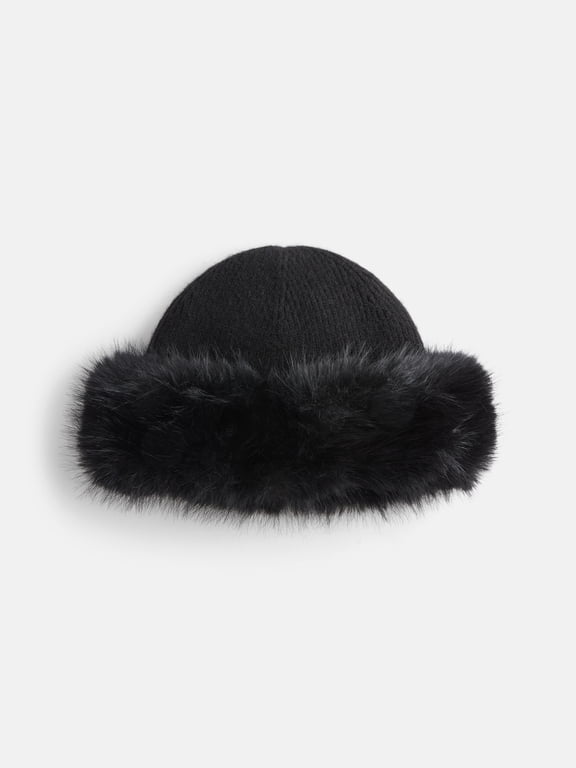 Women's Cuffed Faux Fur Beanie, Black