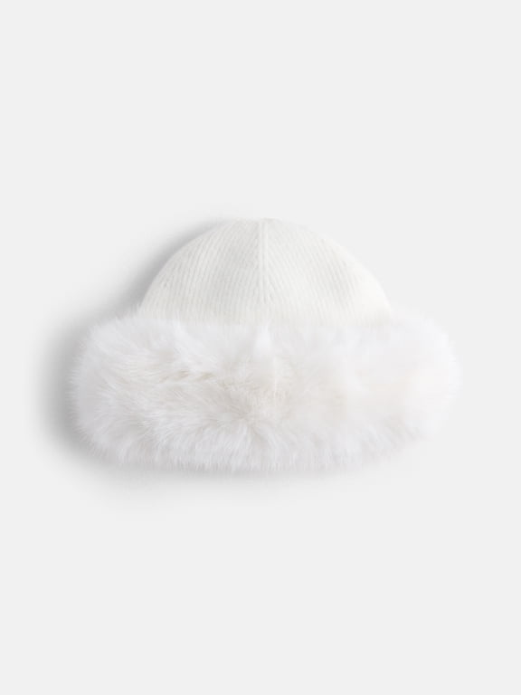 Women's Cuffed Faux Fur Beanie, White