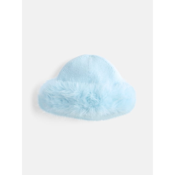 No Boundaries Women's Cuffed Faux Fur Beanie, Light Blue