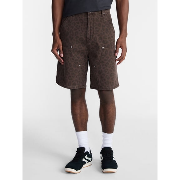 No Boundaries Men's & Big Men's Leopard Pattern Printed Denim Carpenter Shorts, 9" Inseam, Size 28-44