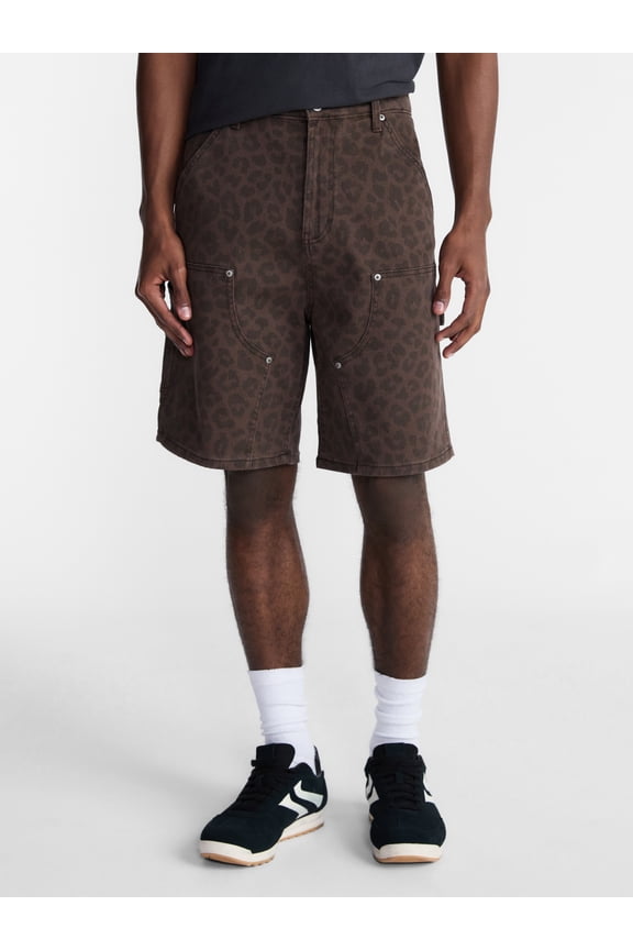 Men's & Big Men's Leopard Pattern Printed Denim Carpenter Shorts, 9" Inseam, Size 28-44