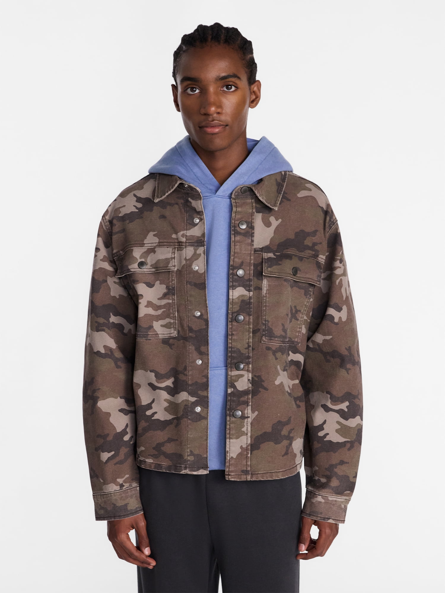 No Boundaries Denim Shacket with Long Sleeves, Men's XS-4XLT