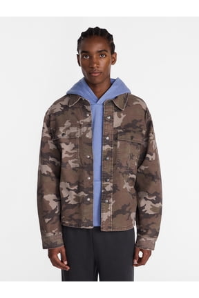 Tonal Camo Denim Shacket with Long Sleeves, Men's XS-4XLT
