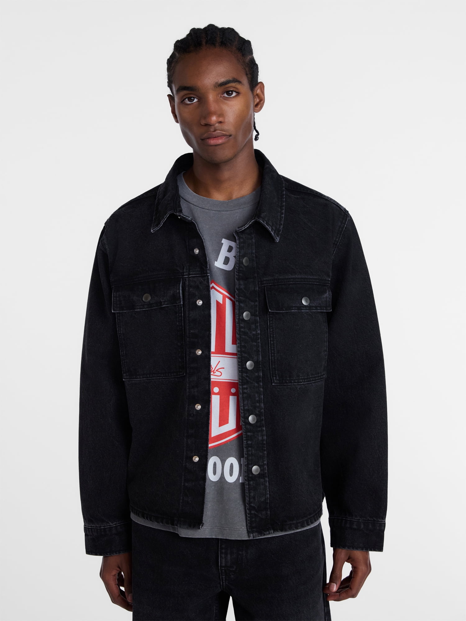 No Boundaries Denim Shacket with Long Sleeves, 100% Cotton 14 oz Denim, Men's XS-4XLT