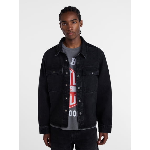 No Boundaries Denim Shacket with Long Sleeves, 100% Cotton 14 oz Denim, Men's XS-4XLT