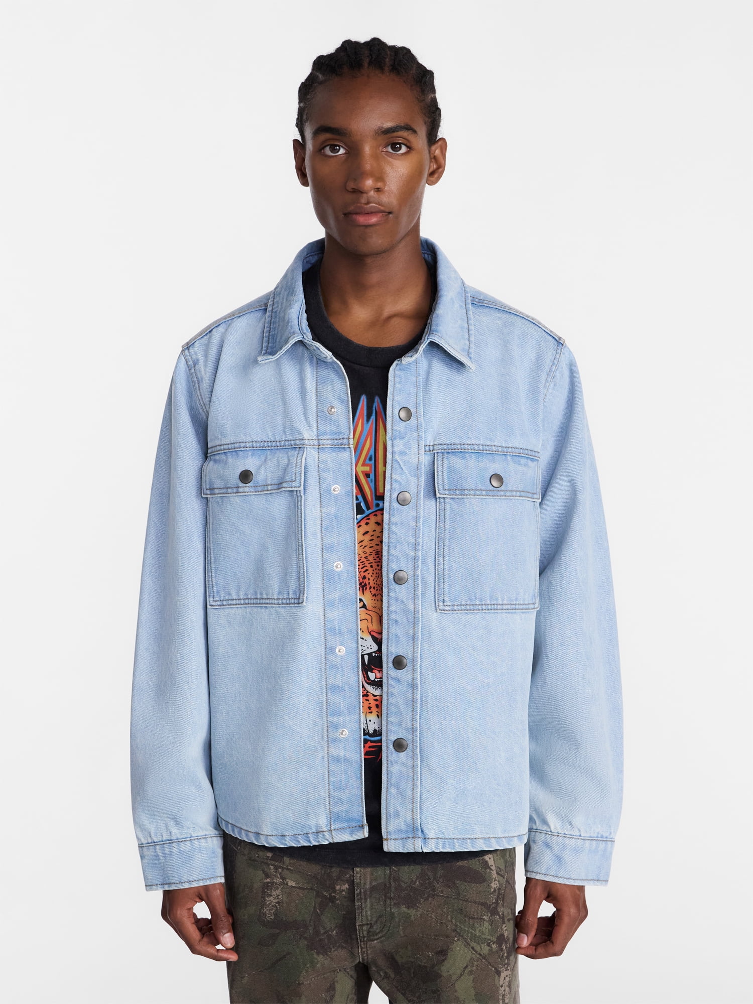 No Boundaries Denim Shacket with Long Sleeves, 100% Cotton 14 oz Denim, Men's XS-4XLT