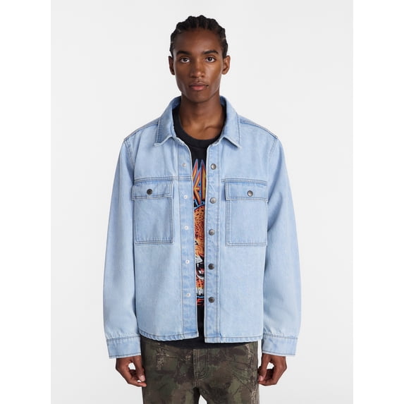No Boundaries Denim Shacket with Long Sleeves, 100% Cotton 14 oz Denim, Men's XS-4XLT