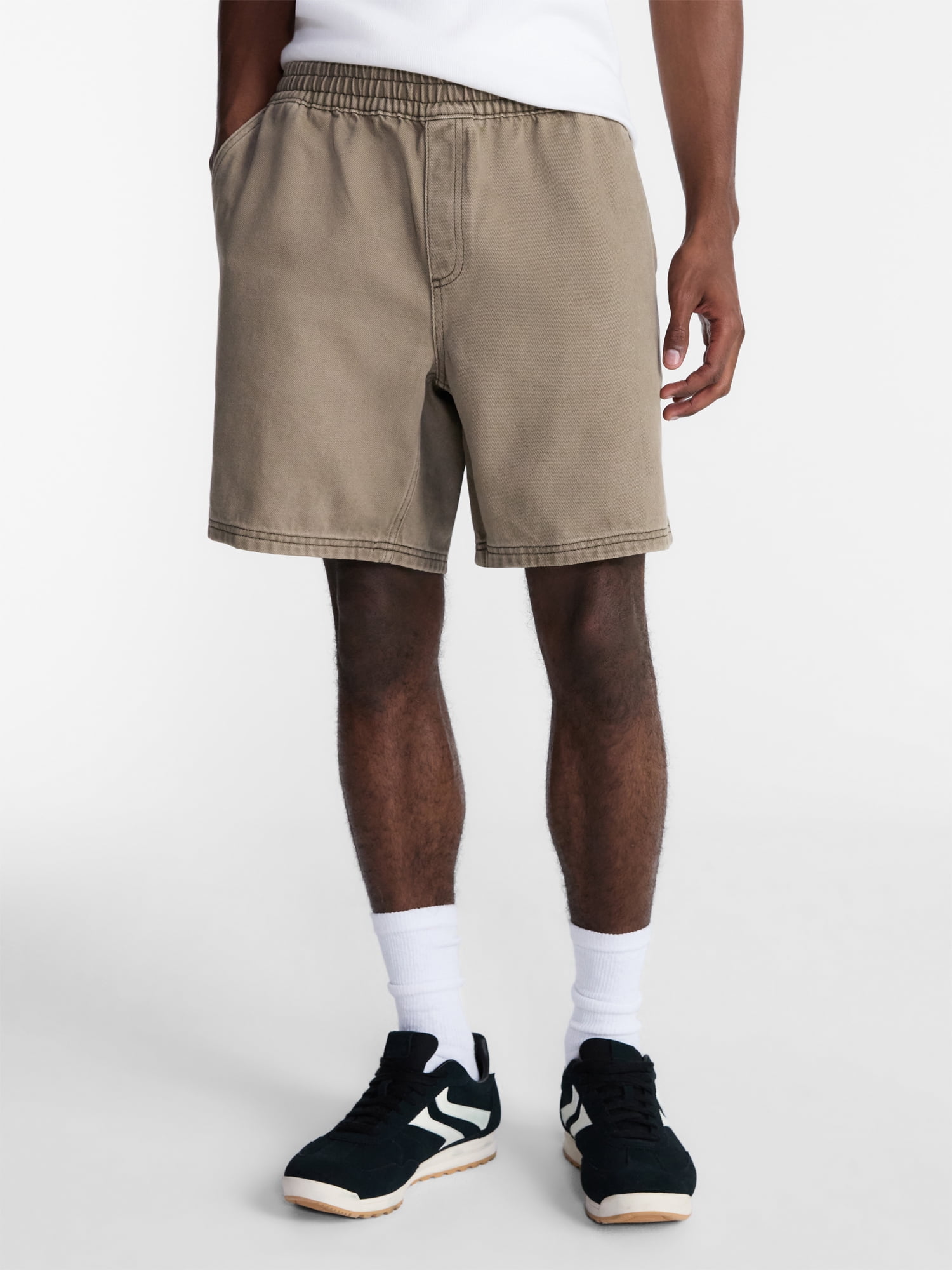No Boundaries Denim Shorts with Elastic Waist, 100% Cotton, 7" Inseam, Men's XS-5XL