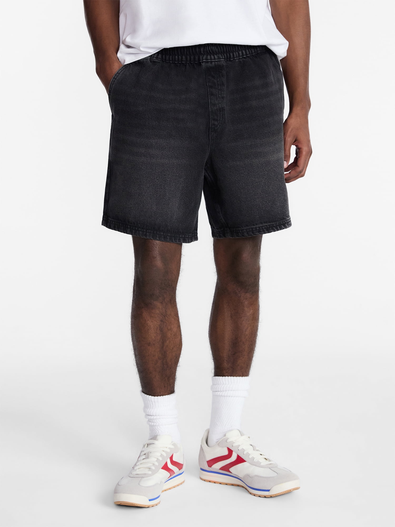 No Boundaries Denim Shorts with Elastic Waist, 100% Cotton, 7