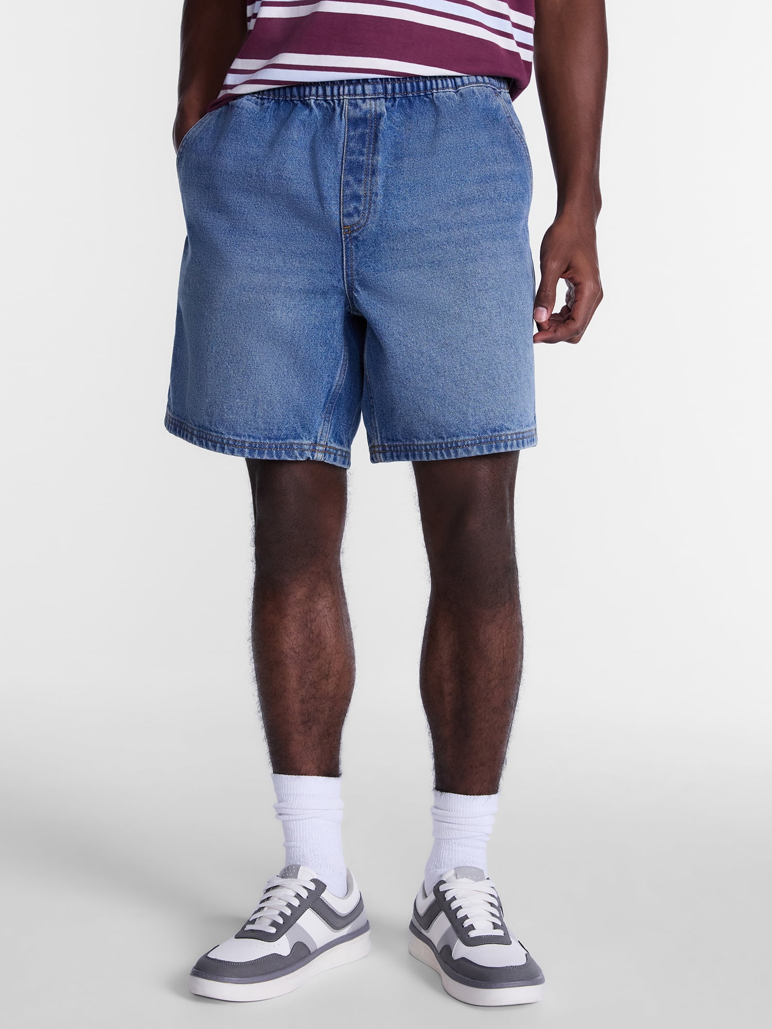 No Boundaries Denim Shorts with Elastic Waist, 100% Cotton, 7