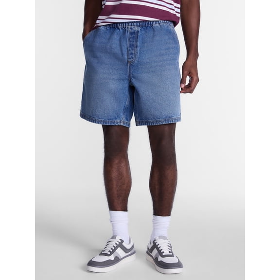 No Boundaries Men's Denim Shorts with Elastic Waist, 100% Cotton, 7 in Inseam, XS-5XL