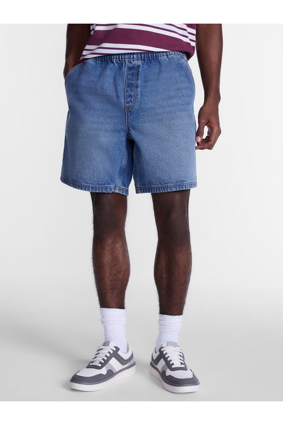 Denim Shorts with Elastic Waist, 100% Cotton, 7" Inseam, Men's XS-5XL