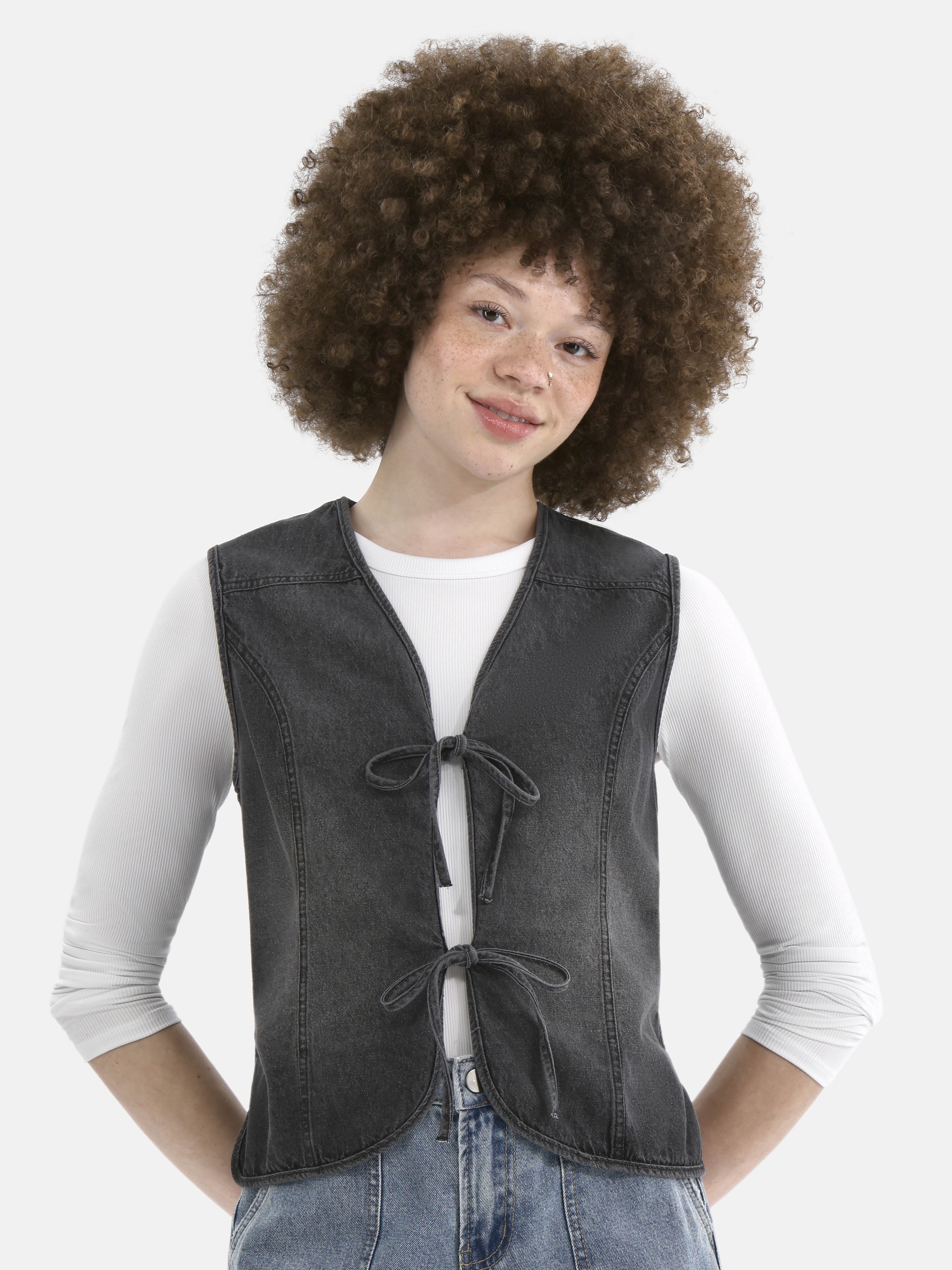 No Boundaries Women's Denim Vest, 2X-3XL, Black, Cotton
