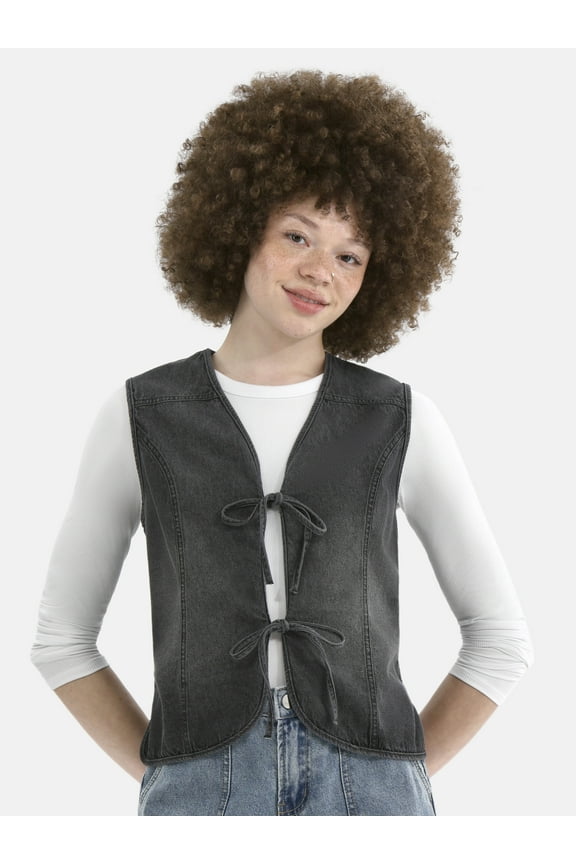 Women's Denim Vest, L/XL, Black, Cotton
