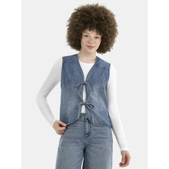 No Boundaries Cotton Denim Vest with Self Ties, Women's