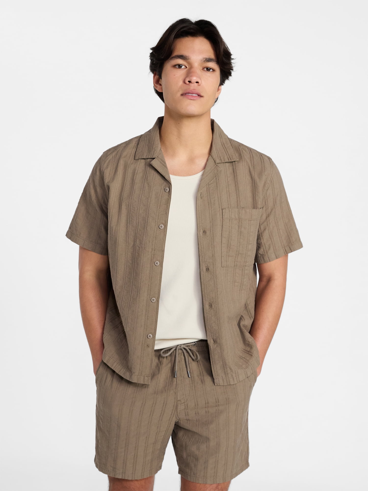 No Boundaries Poolside Dobby Shirt with Short Sleeves, Men's XS-4XLT