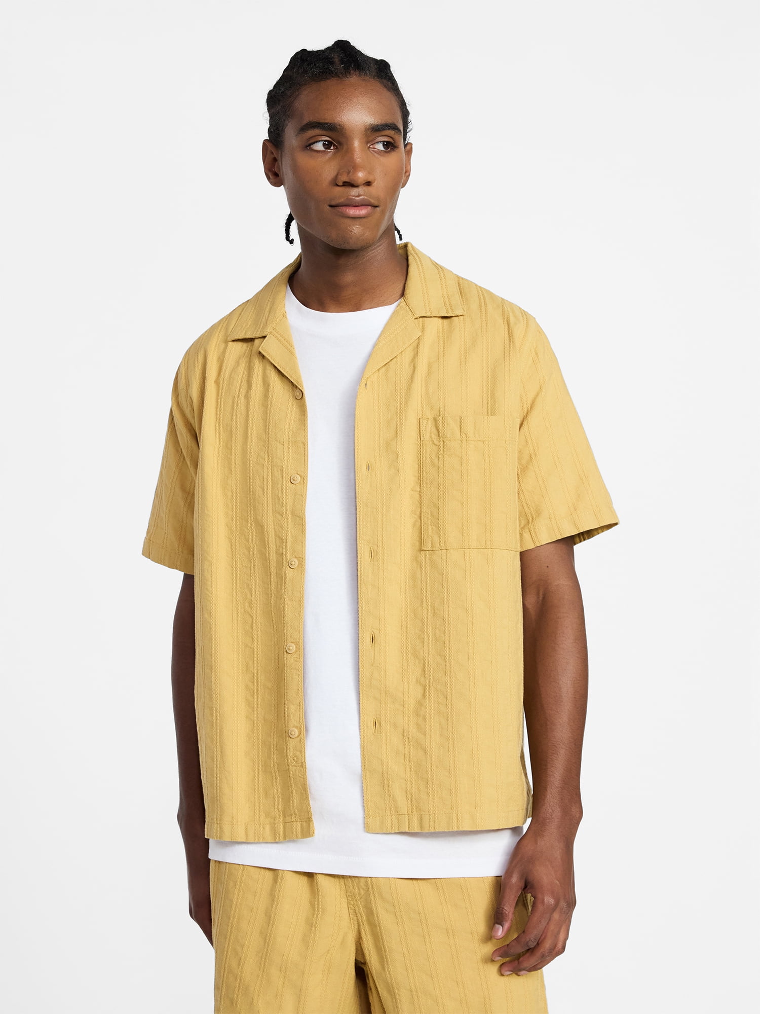 No Boundaries Poolside Dobby Shirt with Short Sleeves, Men's XS