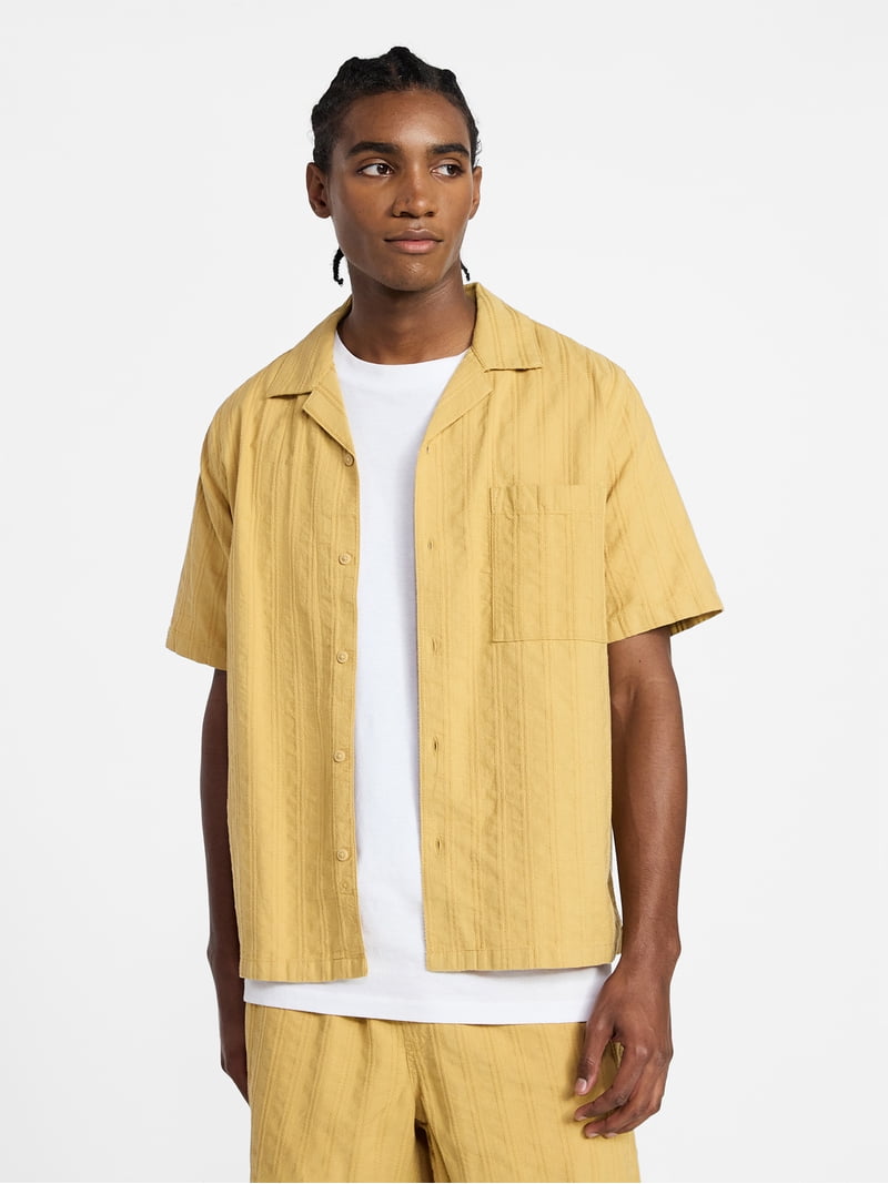 No Boundaries Poolside Dobby Shirt with Short Sleeves, Men's XS