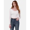 thumbnail image 1 of No Boundaries Double Layer V-Neck Cropped Tee, Women's and Women’s Plus, 1 of 5
