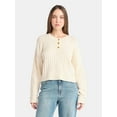 thumbnail image 1 of No Boundaries Pointelle Henley Pullover, Women's, 1 of 5