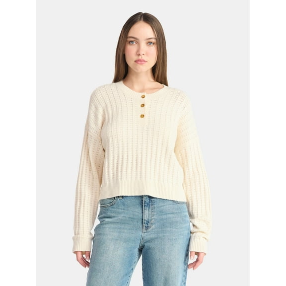 No Boundaries Pointelle Henley Pullover, Women's