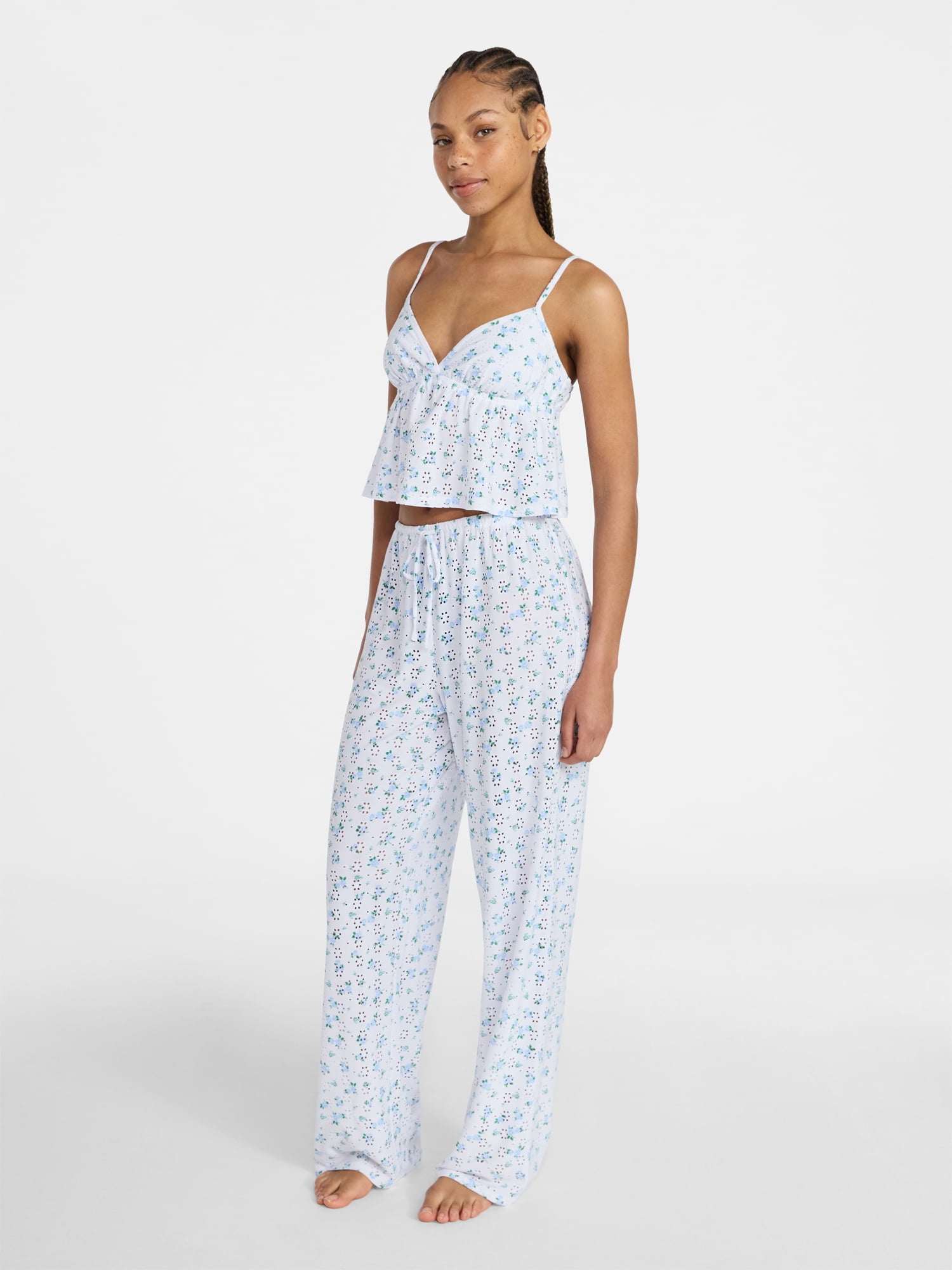 No Boundaries Eyelet Cami and Pants Sleep Set, 2-Piece, Women's XS-XXL