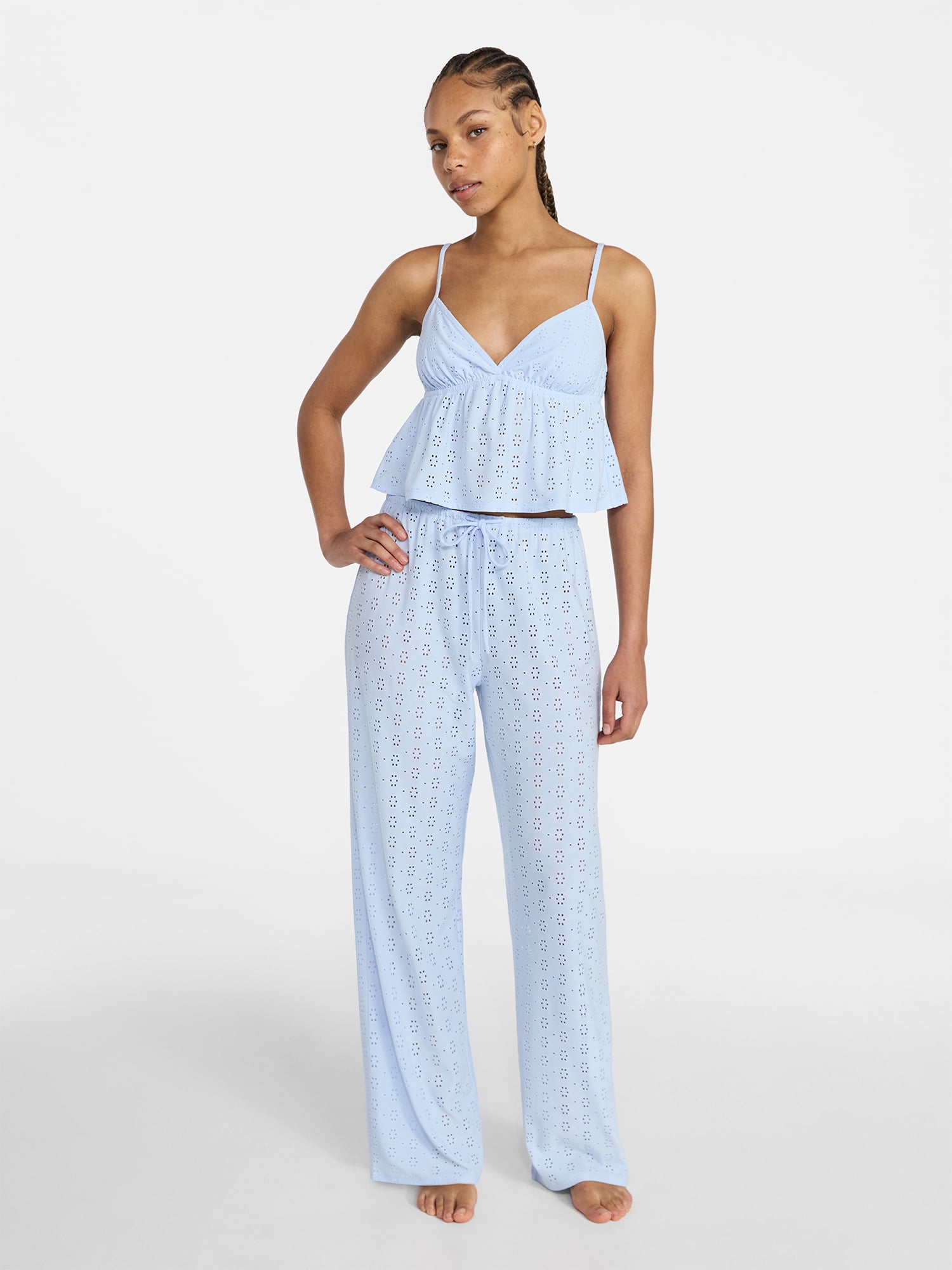 No Boundaries Eyelet Cami and Pants Sleep Set, 2-Piece, Women's XS