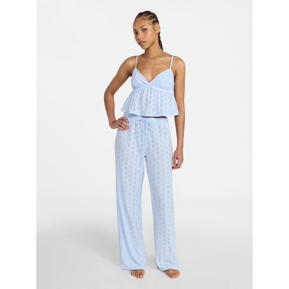 No Boundaries Eyelet Cami and Pants Sleep Set, 2-Piece, Women's XS-XXL