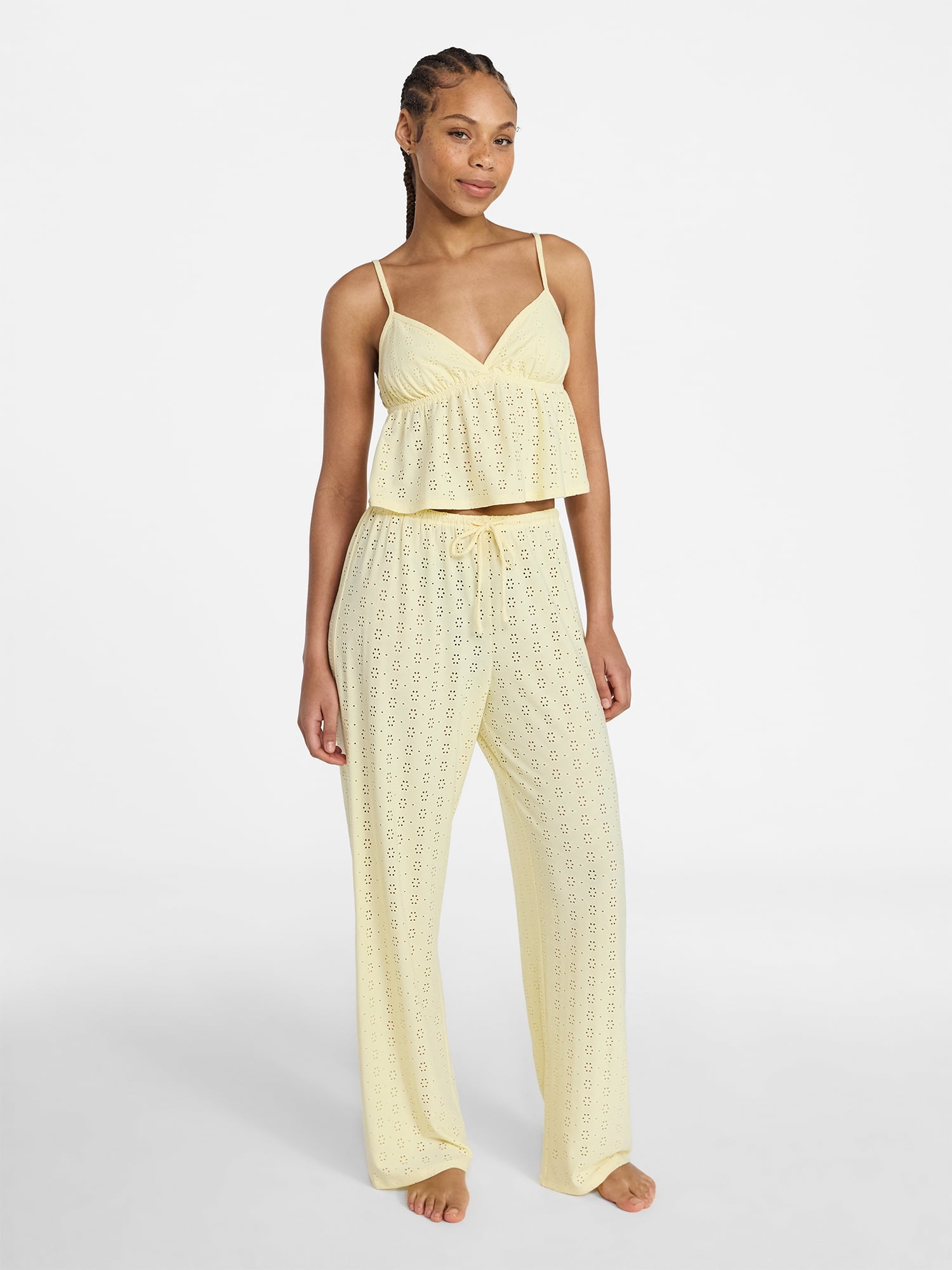 No Boundaries Eyelet Cami and Pants Sleep Set, 2-Piece, Women's XS-XXL