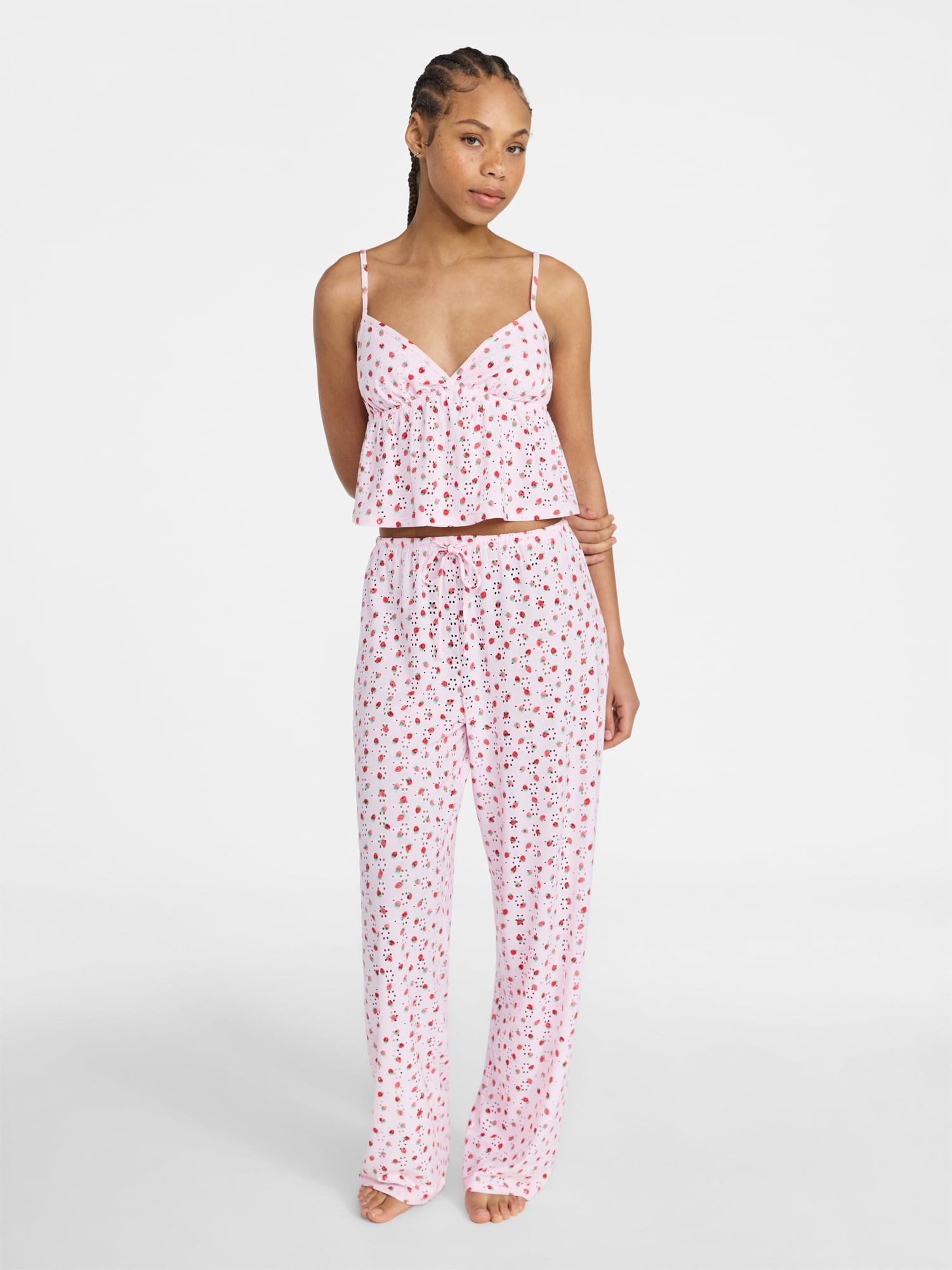 No Boundaries Eyelet Cami and Pants Sleep Set, 2-Piece, Women's XS-XXL