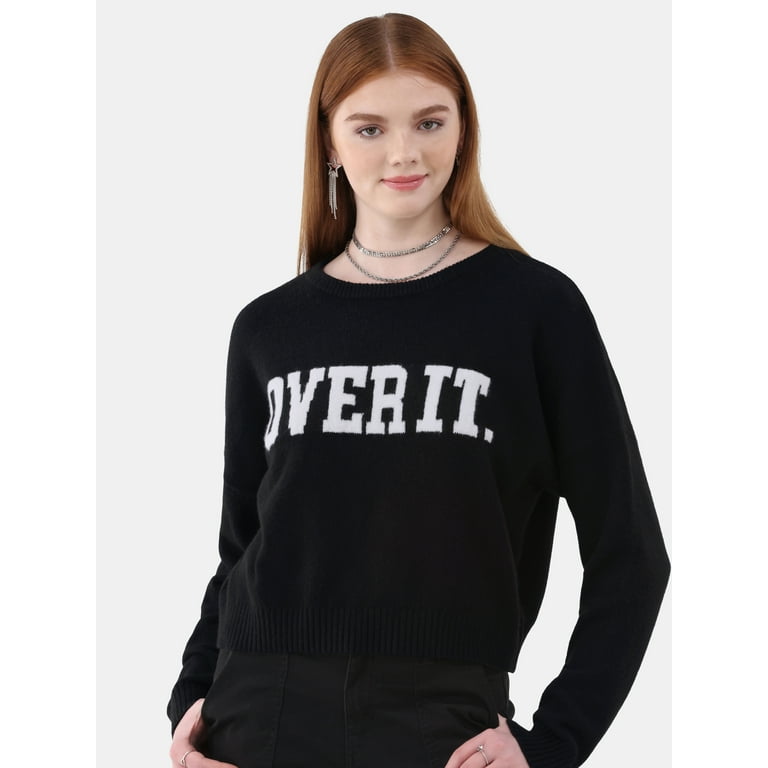 No Boundaries Juniors Cropped Knit Conversation Sweater, Midweight