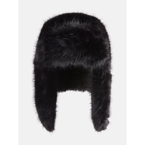 No Boundaries Faux Fur Trapper Hat, Women's, Black Soot
