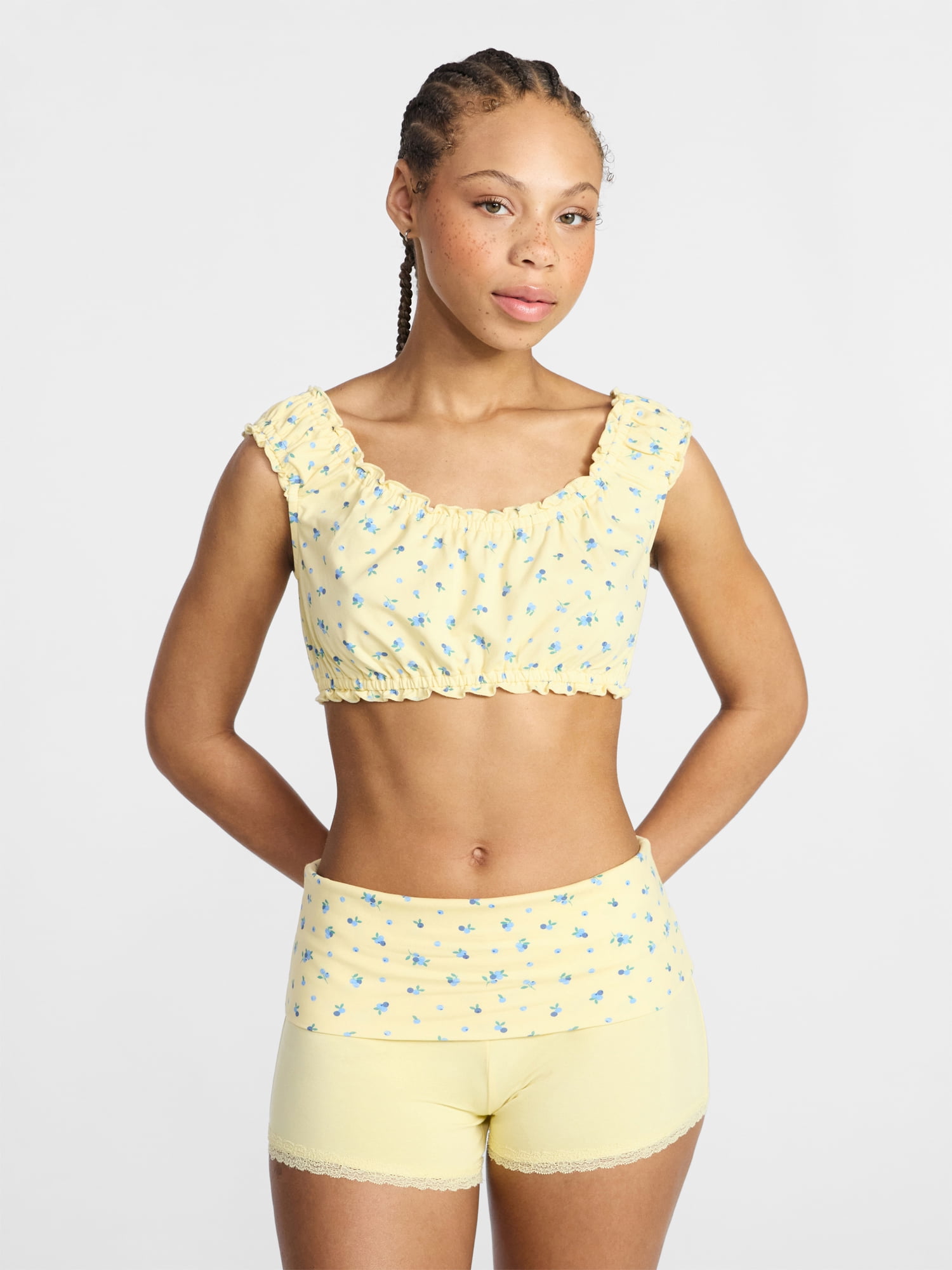 No Boundaries Bralette and Foldover Shorts Sleep Set, 2-Piece