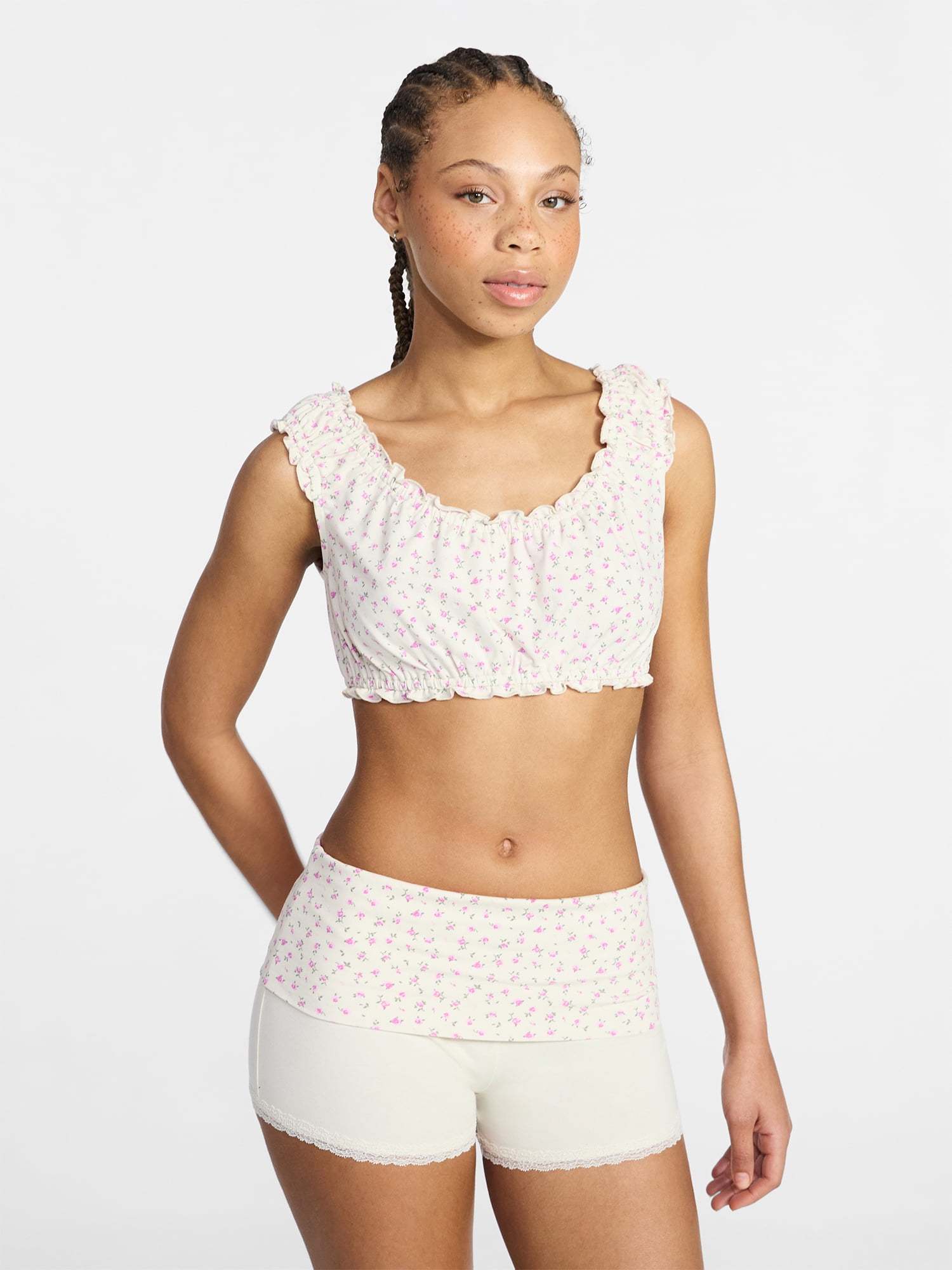 No Boundaries Bralette and Foldover Shorts Sleep Set, 2-Piece