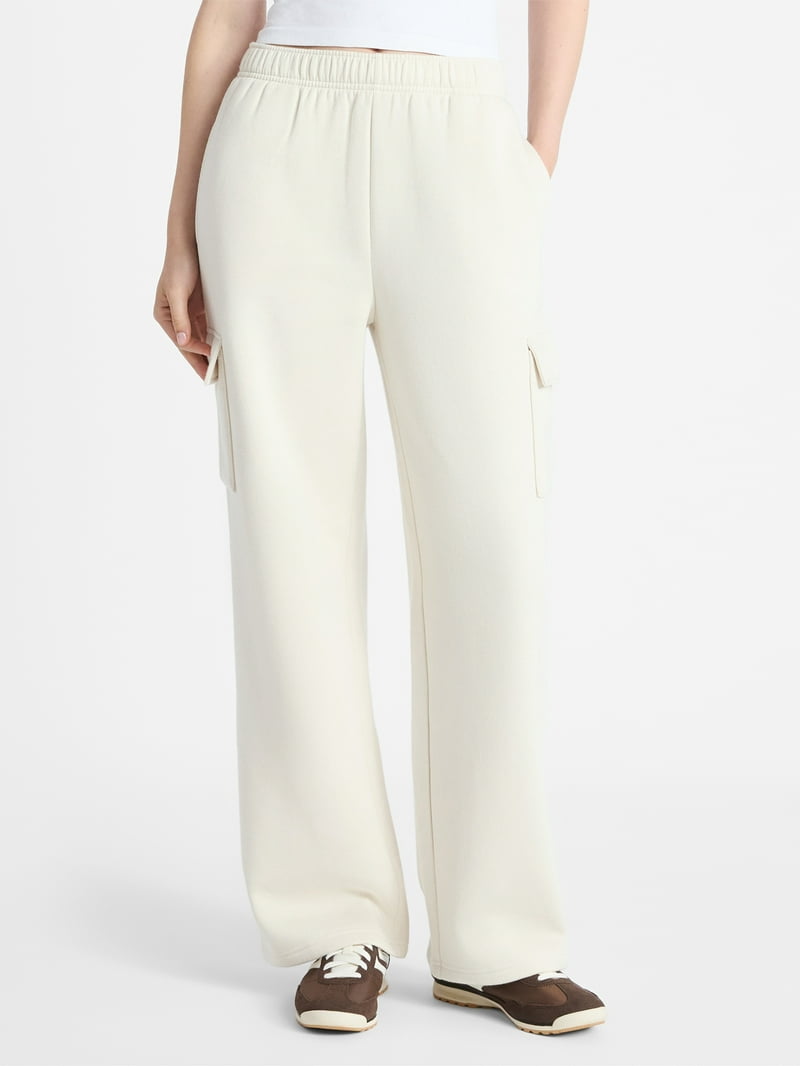 No Boundaries Fleece Cargo Wide-Leg Pants, 30'' Inseam, Women's