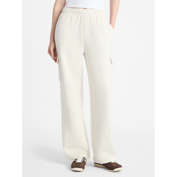 No Boundaries Fleece Cargo Wide-Leg Pants, 30'' Inseam, Women's XXS-XXL