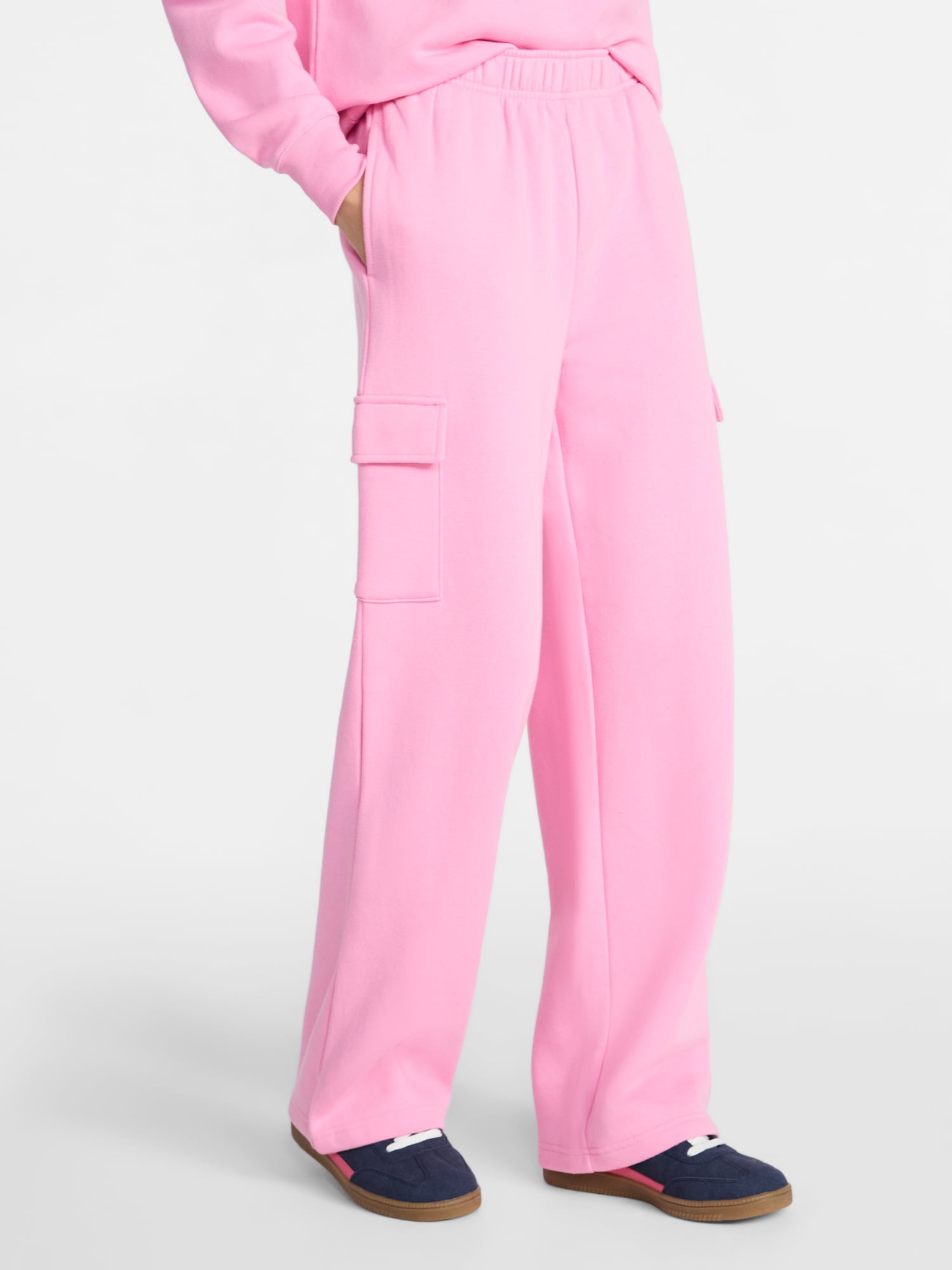No Boundaries Fleece Cargo Wide-Leg Pants, 30'' Inseam, Women's XXS-XXL